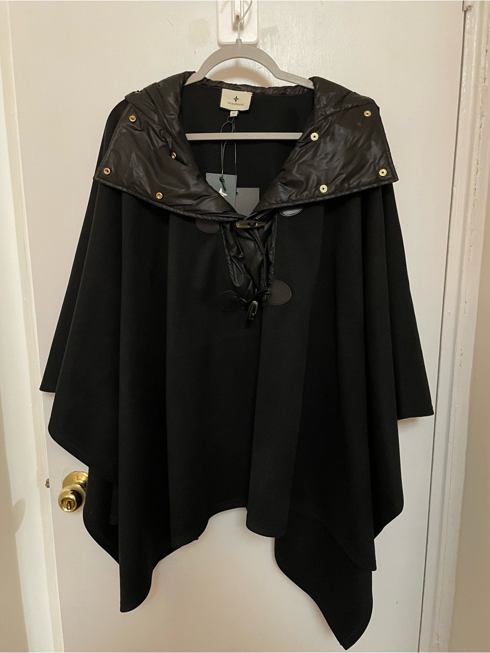 Tuckernuck Black Hooded Poncho with Quilted Trim